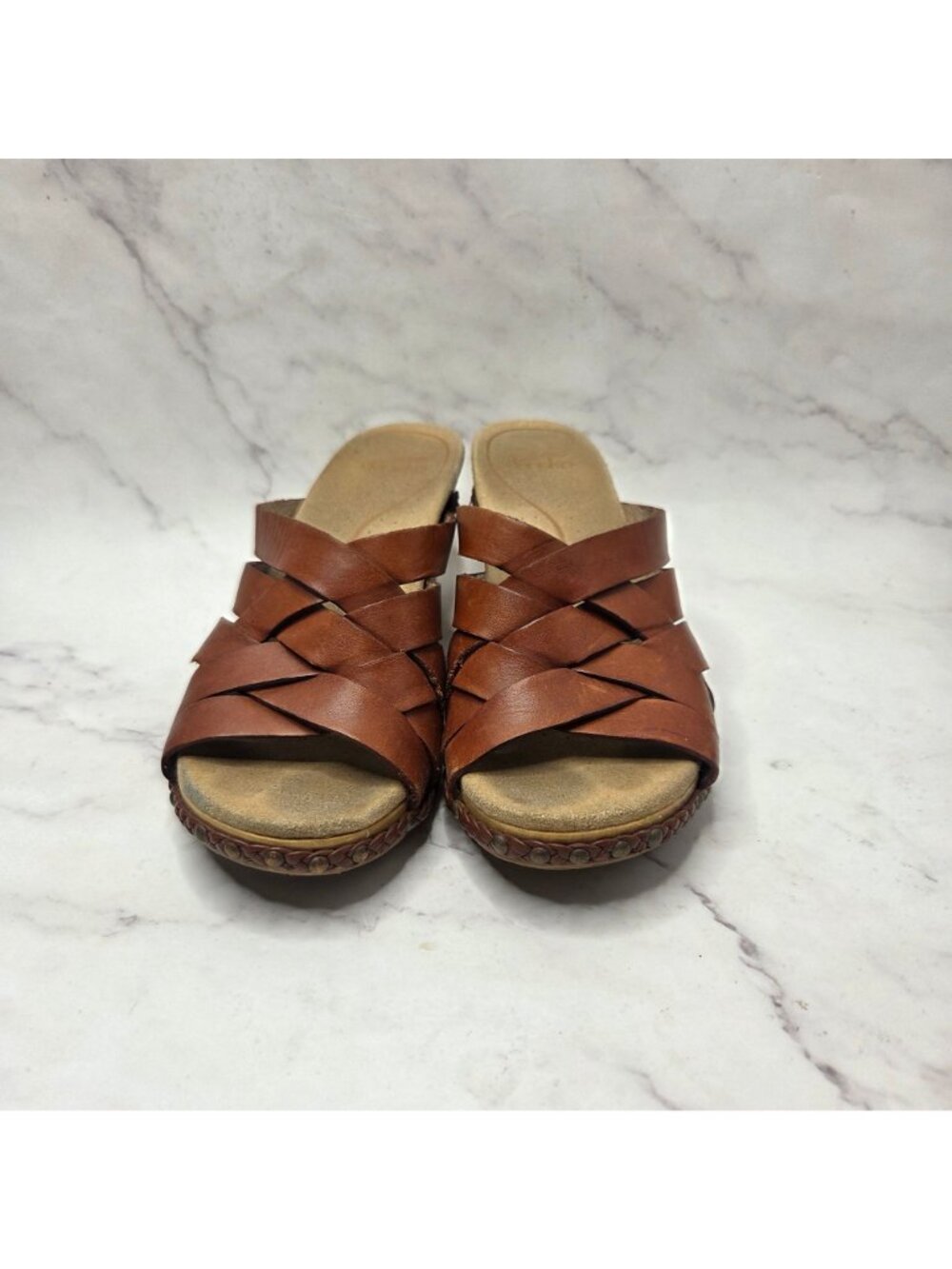 Dansko Tory Brown Braided Leather Sandals Block Heels Clogs Women's 9 (39) - Picture 2 of 10